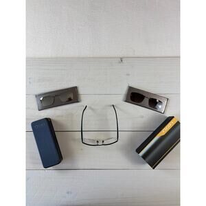 ÖGA by Morel Eyeglasses 2J43 Black Square Titanium Frames with Magnetic Sun Clip